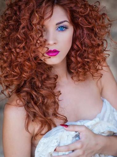 Copper Curly Long Wigs Synthetic 16 Inches