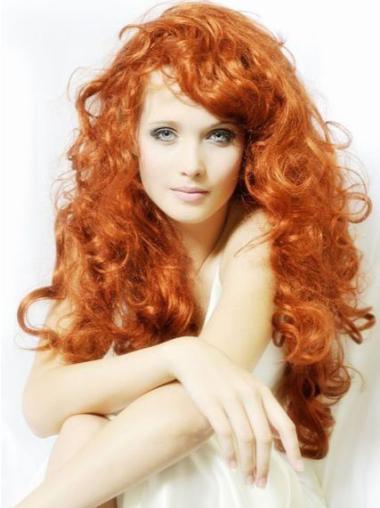 Copper Wavy Synthetic 24 Inches Long Lace Front Wigs