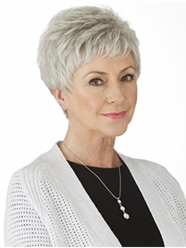 High Quality Monofilament Synthetic Short Straight Grey Wig