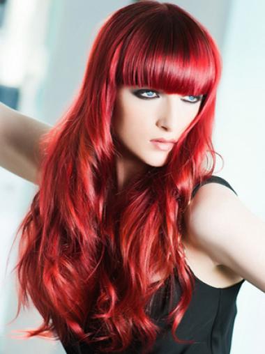 Capless With Bangs Wavy Comfortable Red Wigs Real Hair
