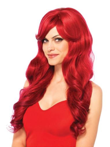 Red Wavy Synthetic Hairstyles Long Length Wigs