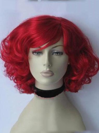 Natural Curly Lace Front Wigs With Bangs 14" Beautiful
