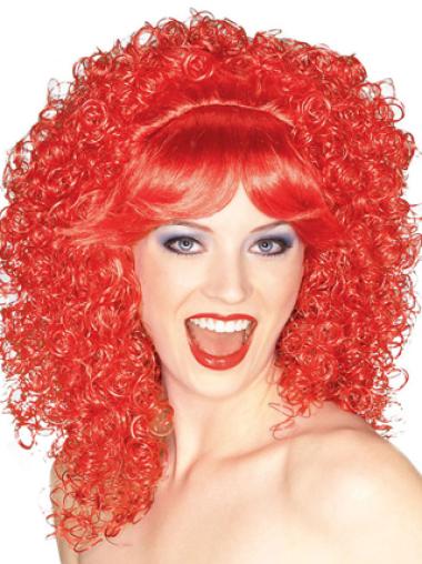 Shoulder Length Kinky With Bangs Red Medium Length Hair Wigs