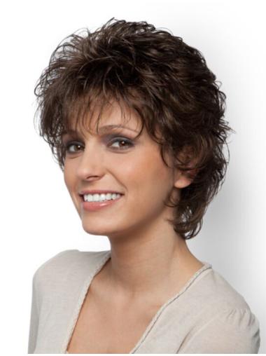 10 Inches Short Brown Curly Top Hand Tied Synthetic Wigs