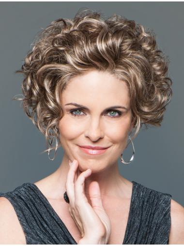 Fashion 8 Inches Short Curly Brown Classic Monofilament Lace Wig
