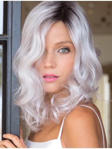 High Quality Shoulder Length Grey Wig With Black Roots