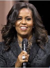 Synthetic Lace Front Without Bangs Shoulder Length 16" Black Ideal Michelle Obama Wigs