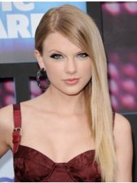 Blonde Straight Lace Front Trendy Taylor Swift Long Wig With Bangs Human Hair