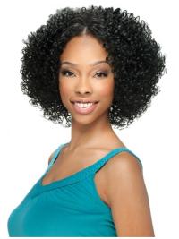 Black Curly Chin Length Quality U Part Wigs