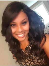 Perfect 17 Inches Long With Bangs Wavy 360 Lace Wigs For Black Hair
