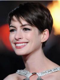 Lace Front Brown Boycuts 4" Popular Anne Hathaway A Hundred Percent Human Hair Wigs