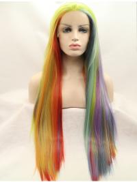 Affordable Straight Without Bangs Colorful Wigs Lace Front