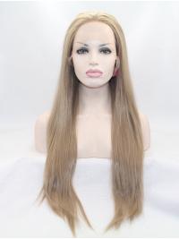 Brown Long Synthetic 28 Inches Glueless Lace Front Wigs