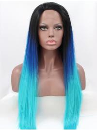 Without Bangs Long Straight Colorful Hair Lace Front Wigs