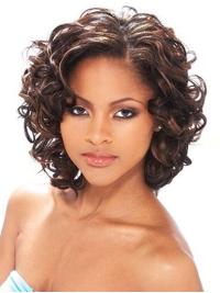 Without Bangs Chin Length Soft African American Curly Wigs